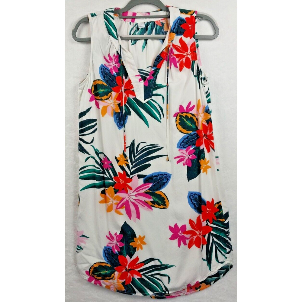 Old Navy Women's Sleeveless White Lined Floral Summer Dress Irregular Hem